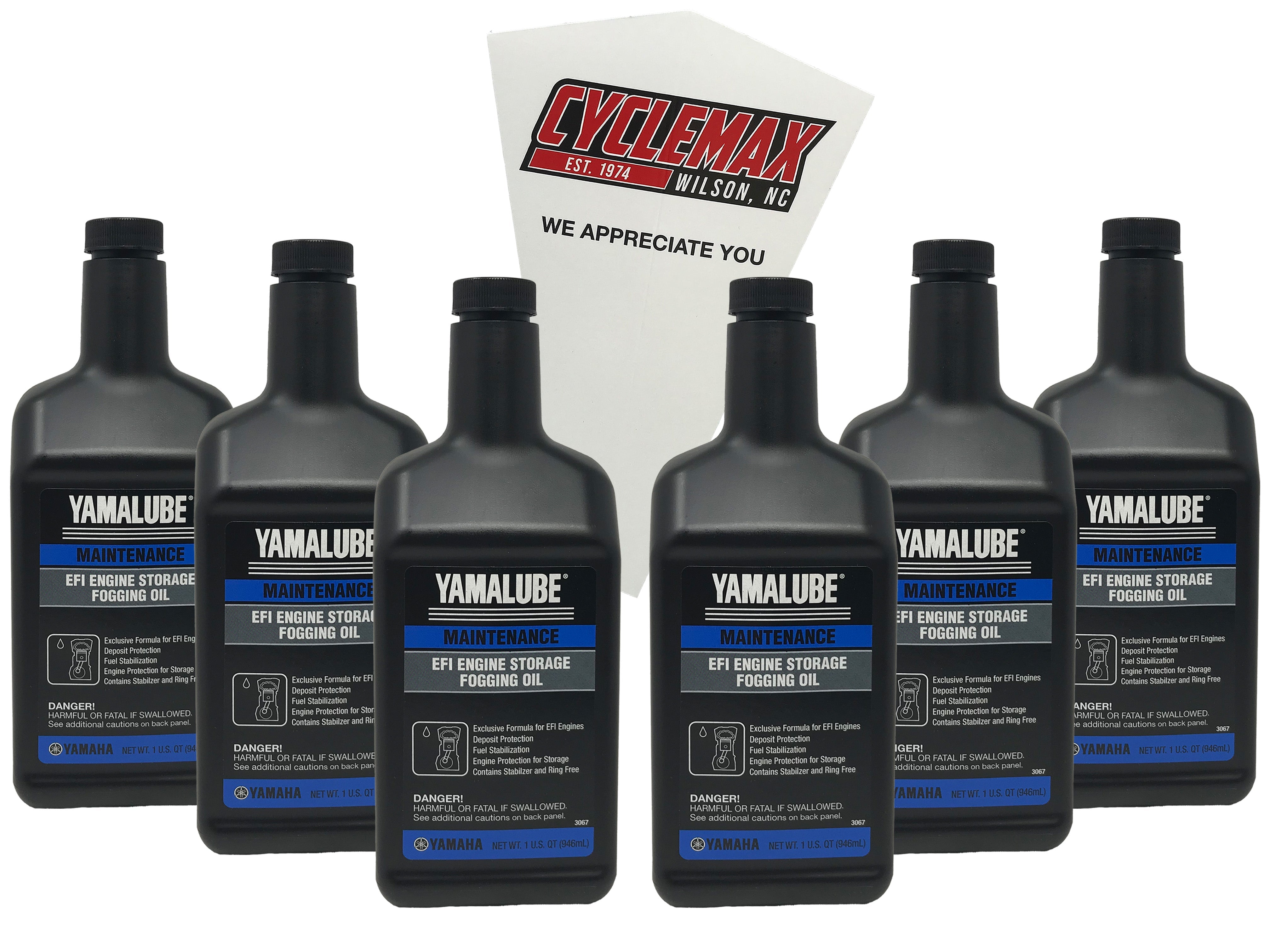 Cyclemax Six Pack for Yamaha Yamalube EFI Engine Storage Fogging Oil ACC-STORR-IT-32 Contains Six Quarts and a Funnel