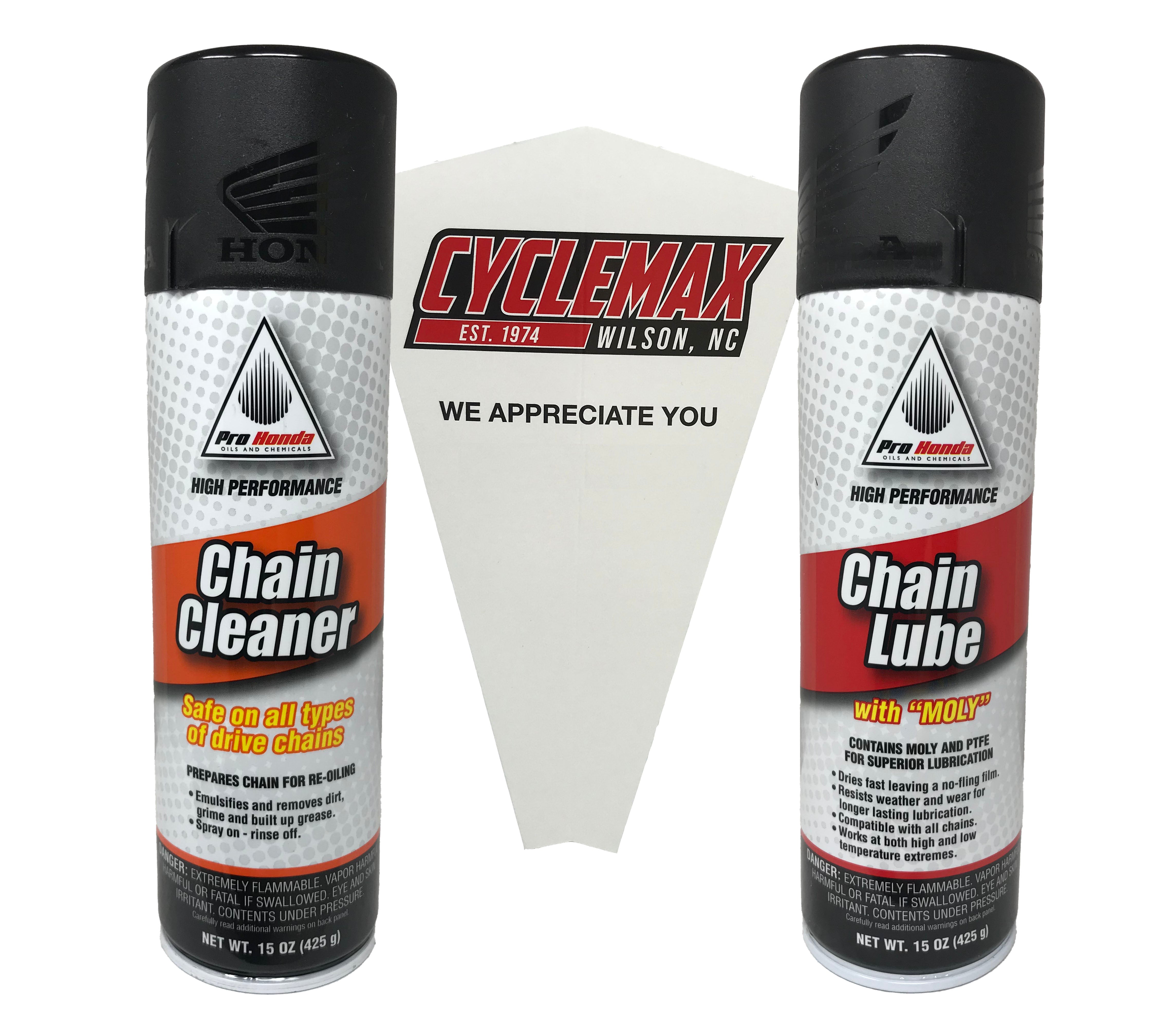 Cyclemax Maintenance Kit fits All Model Years Chain Driven Motorcycles Honda Pro Chain Lube 15oz and Chain Cleaner 15oz