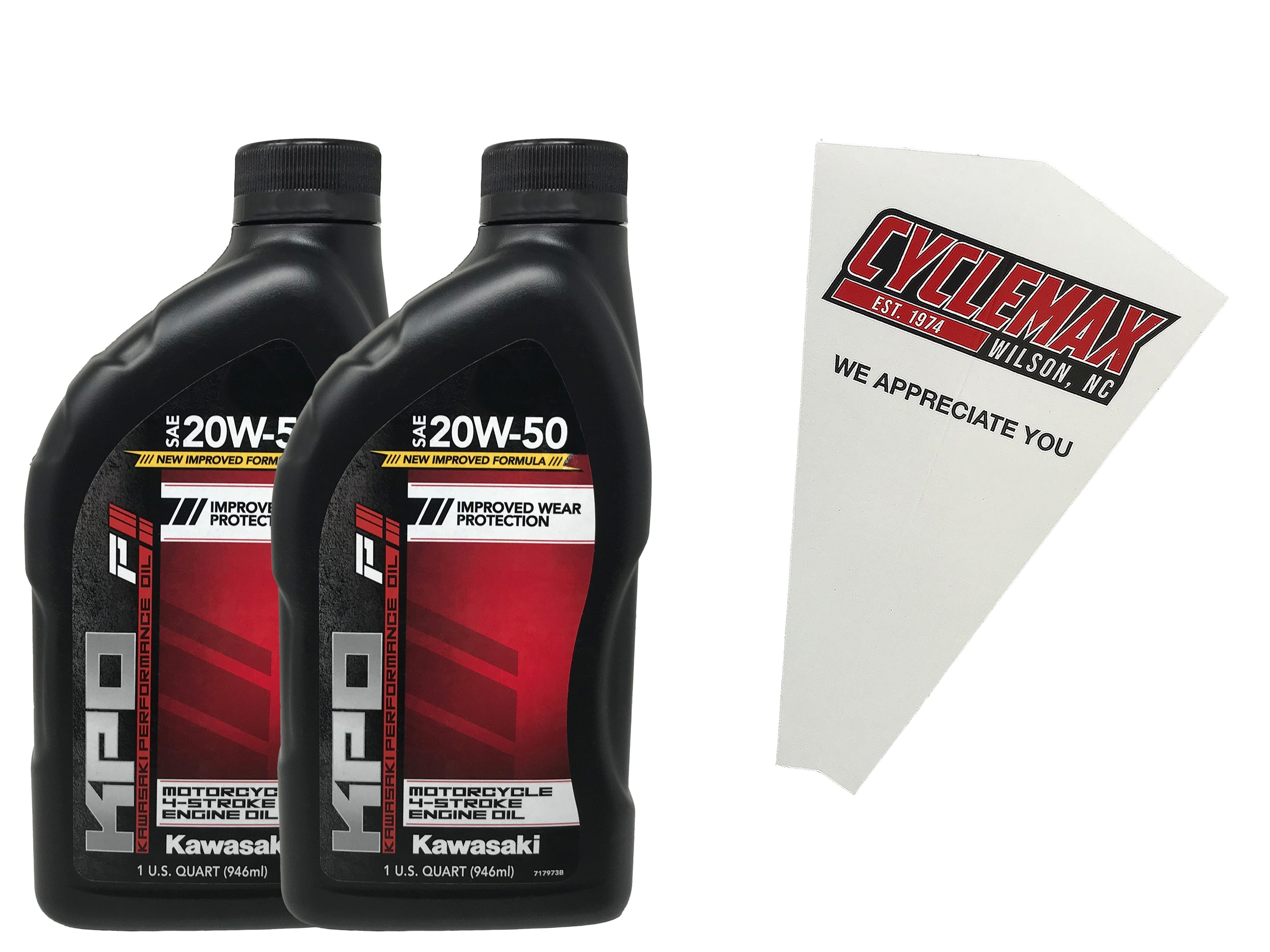 Cyclemax Two Pack for Kawasaki KPO 20W-50 4-Stroke Motorcycle Engine Oil K61021-102-01Q Contains Two Quarts and a Funnel