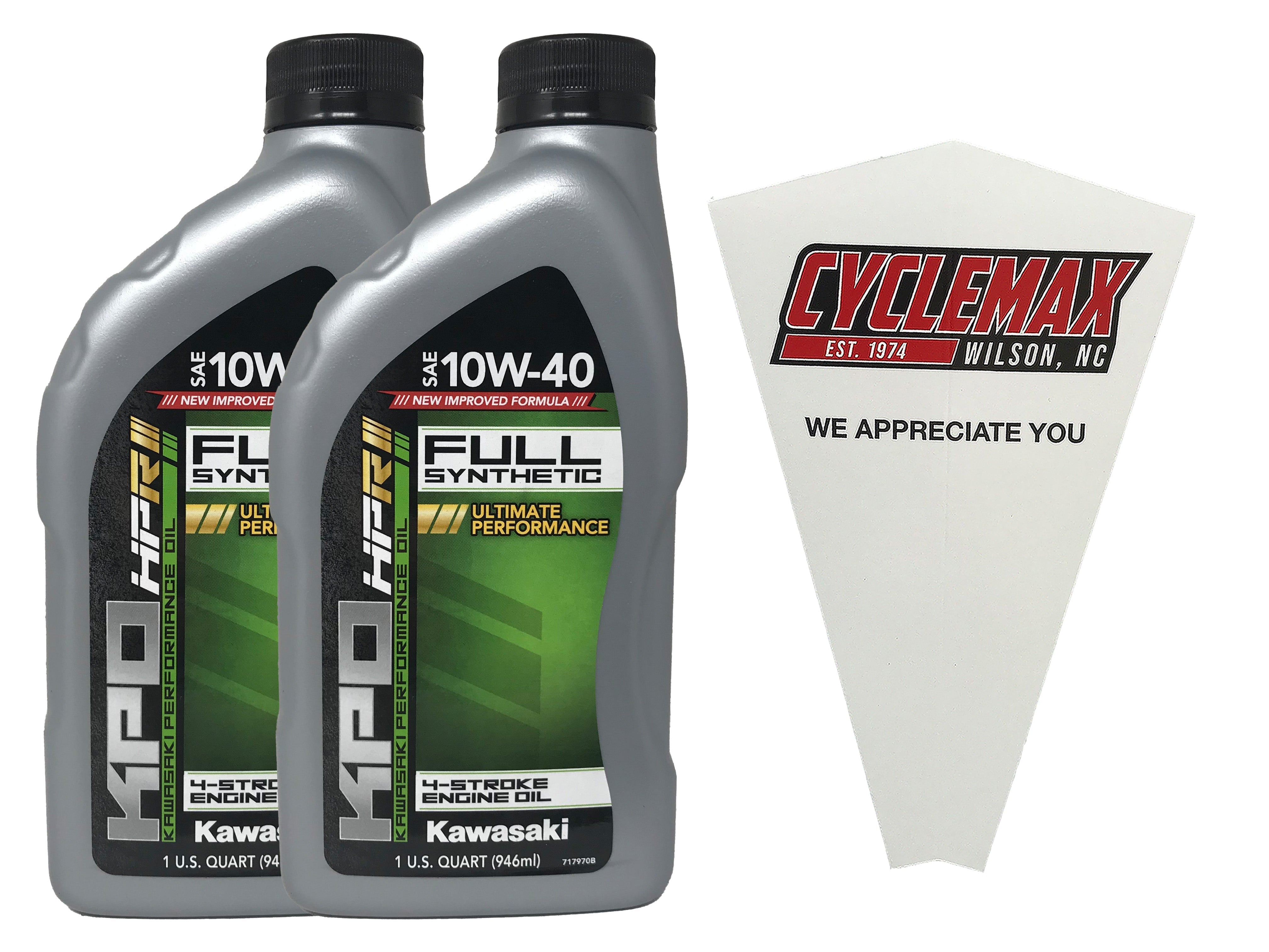 Cyclemax Two Pack for Kawasaki KPO Full Synthetic 10W-40 Oil K61021-500-01Q Contains Two Quarts and a Funnel