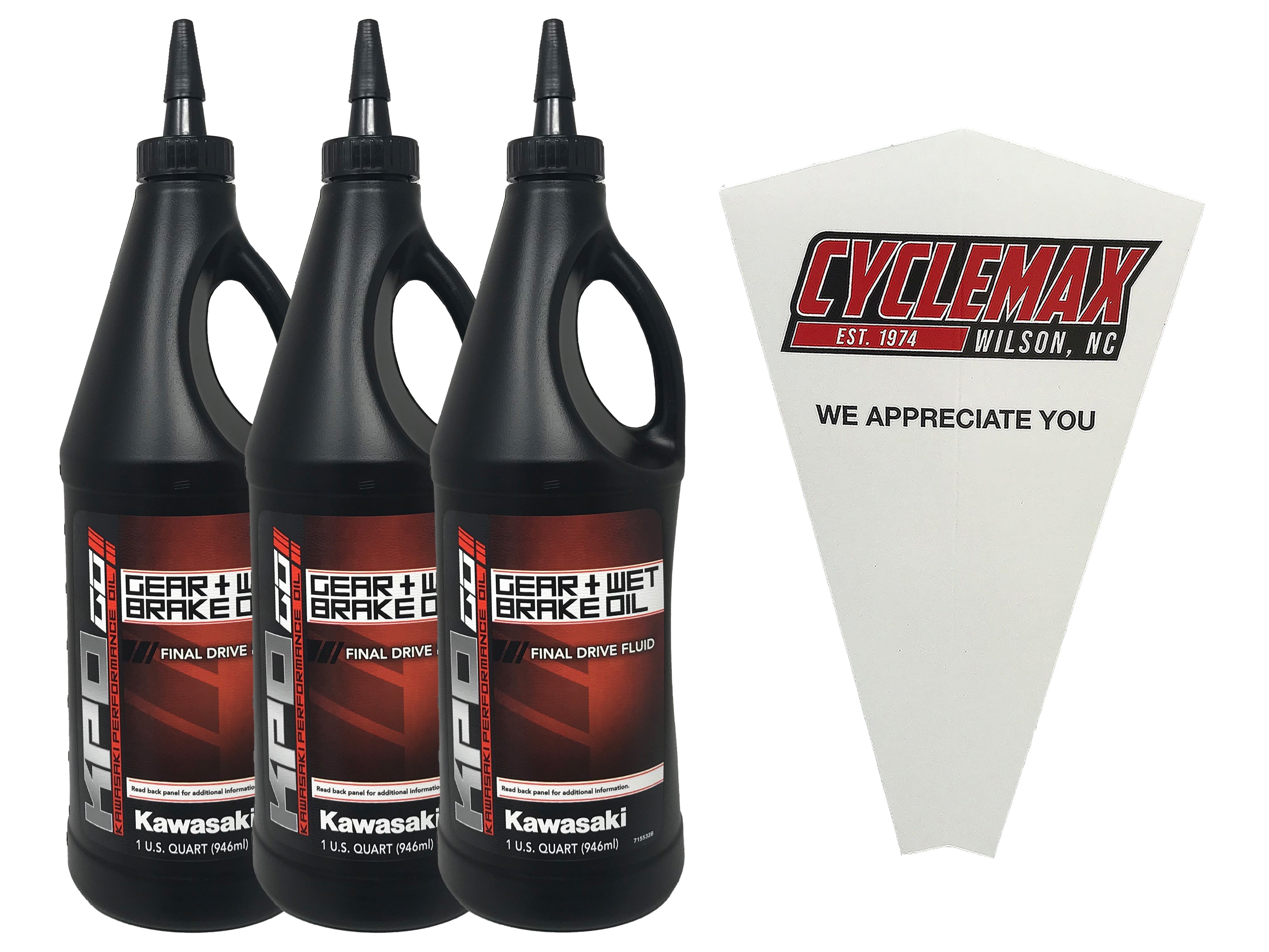 Cyclemax Three Pack for Kawasaki KPO Gear + Wet Brake Oil K6103G-101-01Q Contains Three Quarts and a Funnel