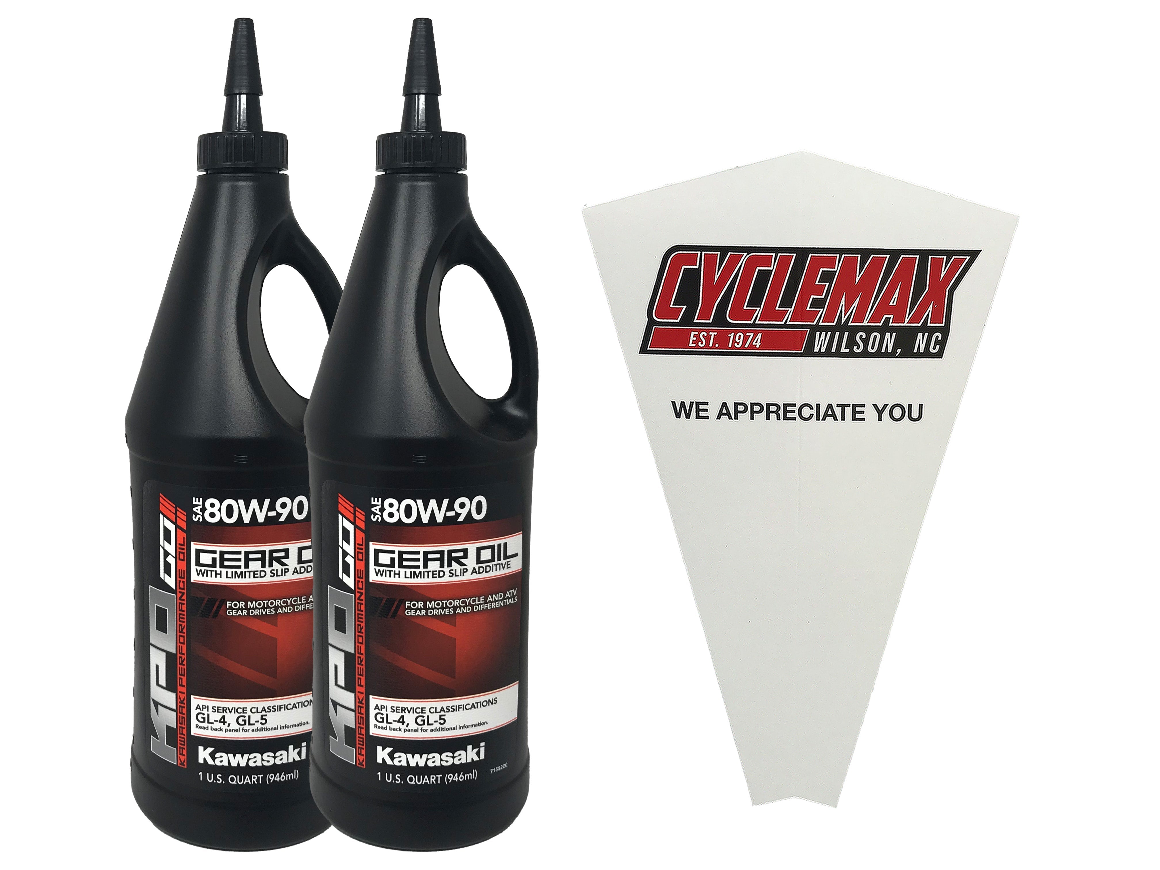 Cyclemax Two Pack for Kawasaki KPO Gear Oil with Limited Slip K6103G-103-01Q Contains Two Quarts and a Funnel