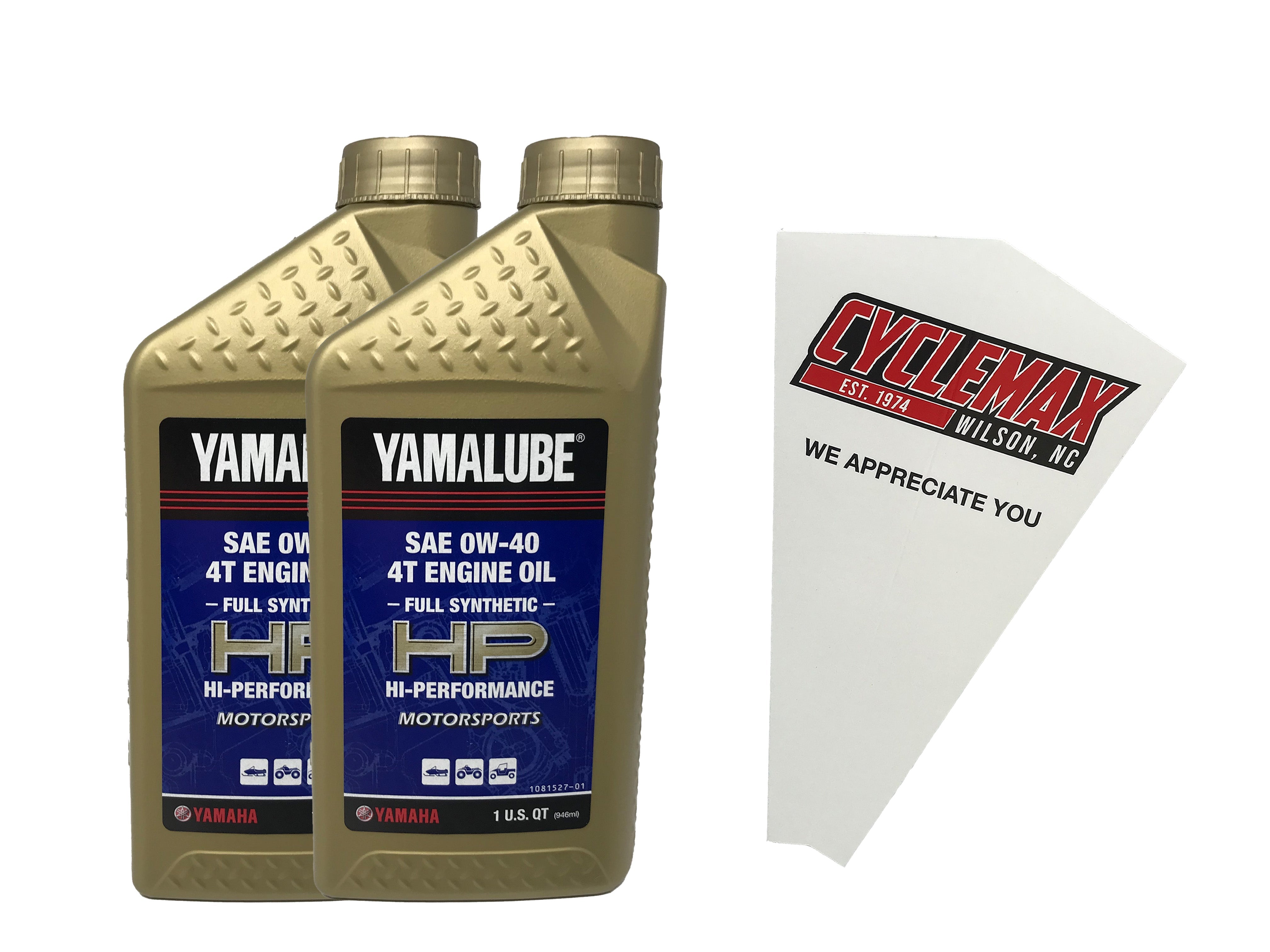 Cyclemax Two Pack for Yamaha Yamalube Full Synthetic 4-Stroke Engine 0W-40 Oil LUB-00W40-FS-12 Contains Two Quarts and a Funnel