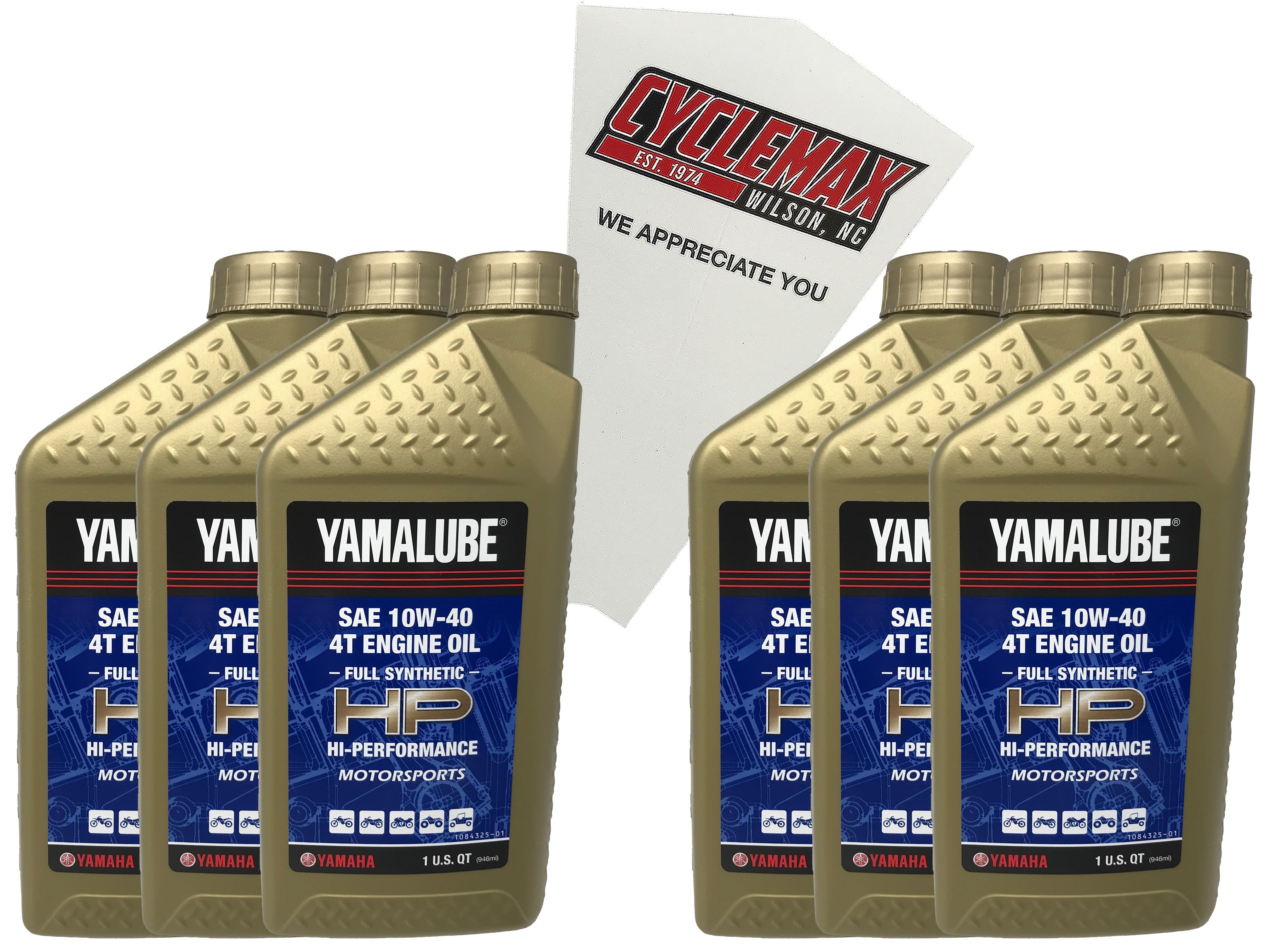 Cyclemax Six Pack of Yamaha Yamalube Full 4-Stroke Synthetic 10W-40 Oil LUB-10W40-FS-12 Contains Six Quarts and a Funnel