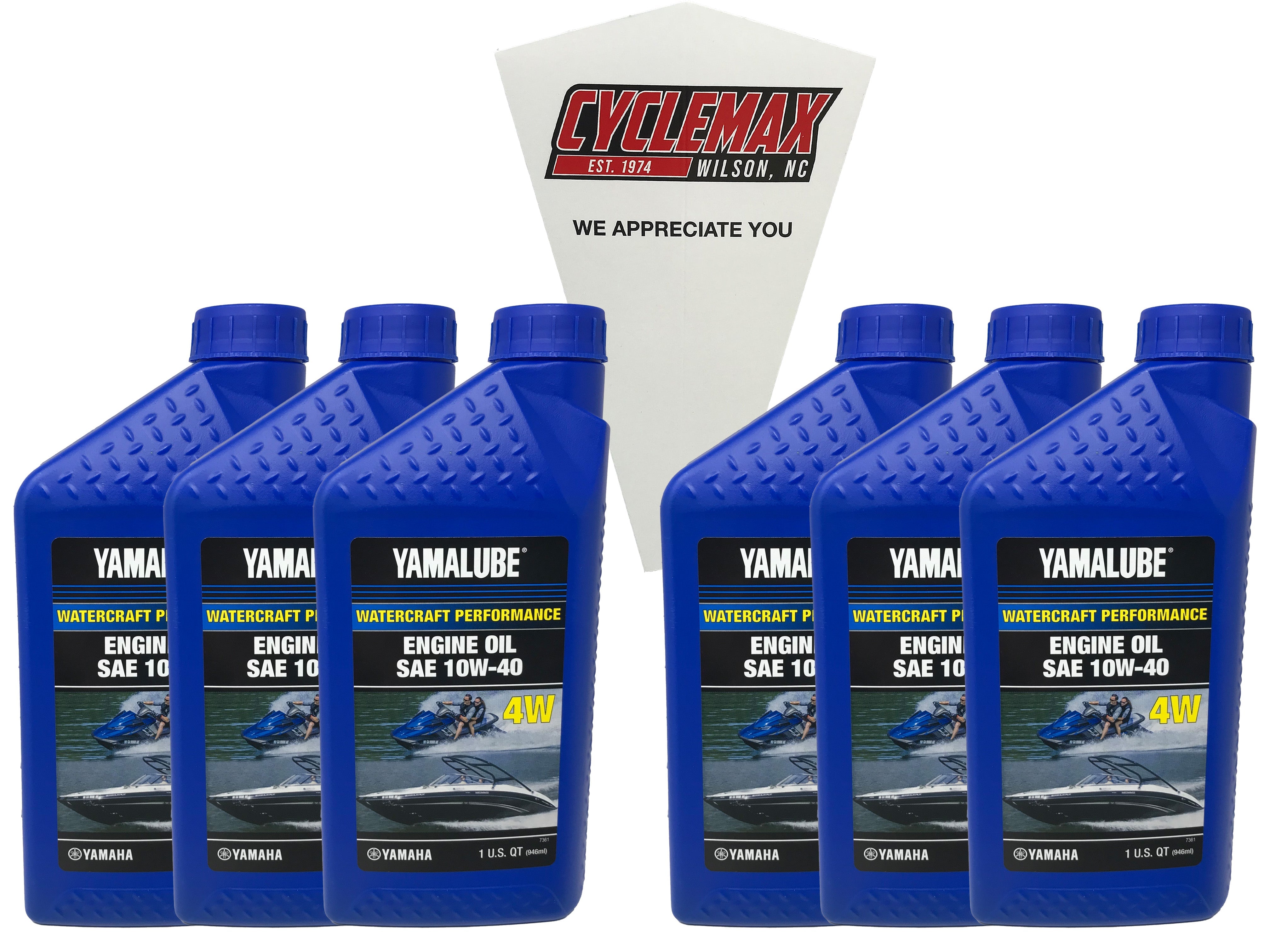 Cyclemax Six Pack for Yamaha Yamalube Marine 20W-40 4-Stroke Engine Oil LUB-10W40-WV-12 Contains Six Quarts and a Funnel