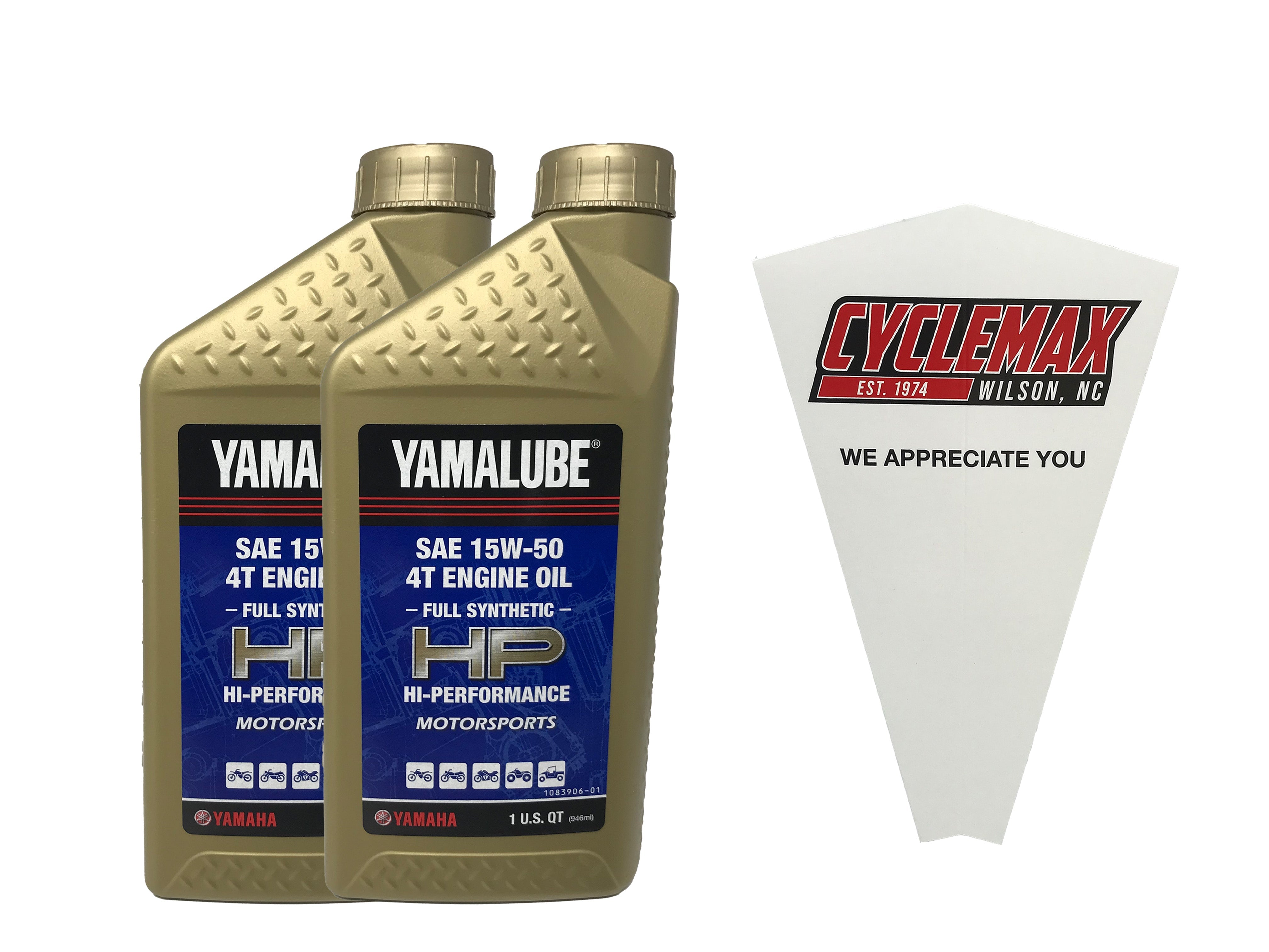 Cyclemax Two Pack for Yamaha Yamalube Full Synthetic 20W-40 4-Stroke Engine Oil LUB-15W50-FS-12 Contains Two Quarts and a Funnel