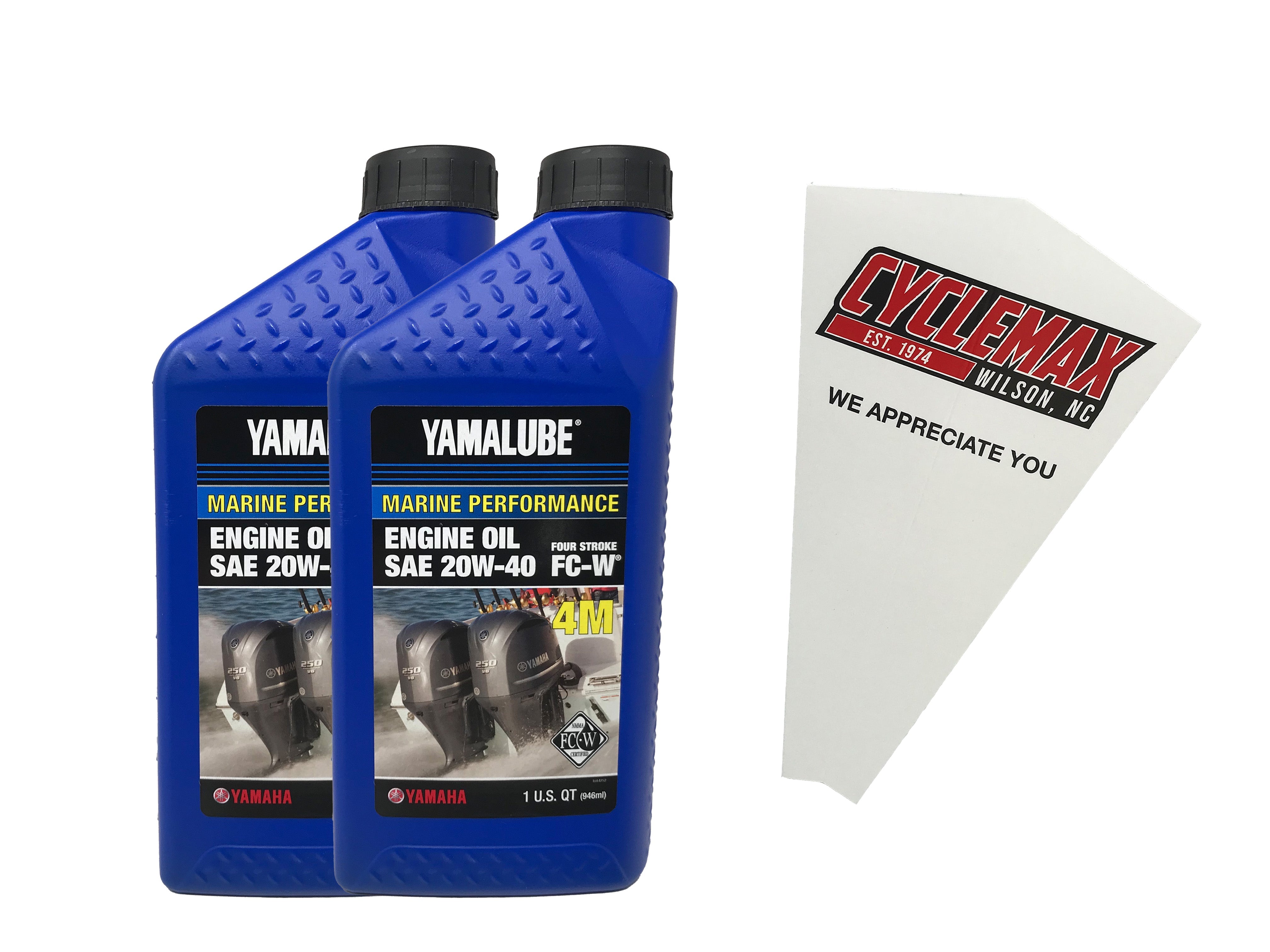 Cyclemax Two Pack for Yamaha Yamalube Marine 20W-40 4-Stroke Engine Oil LUB-20W40-FC-12 Contains Two Quarts and a Funnel