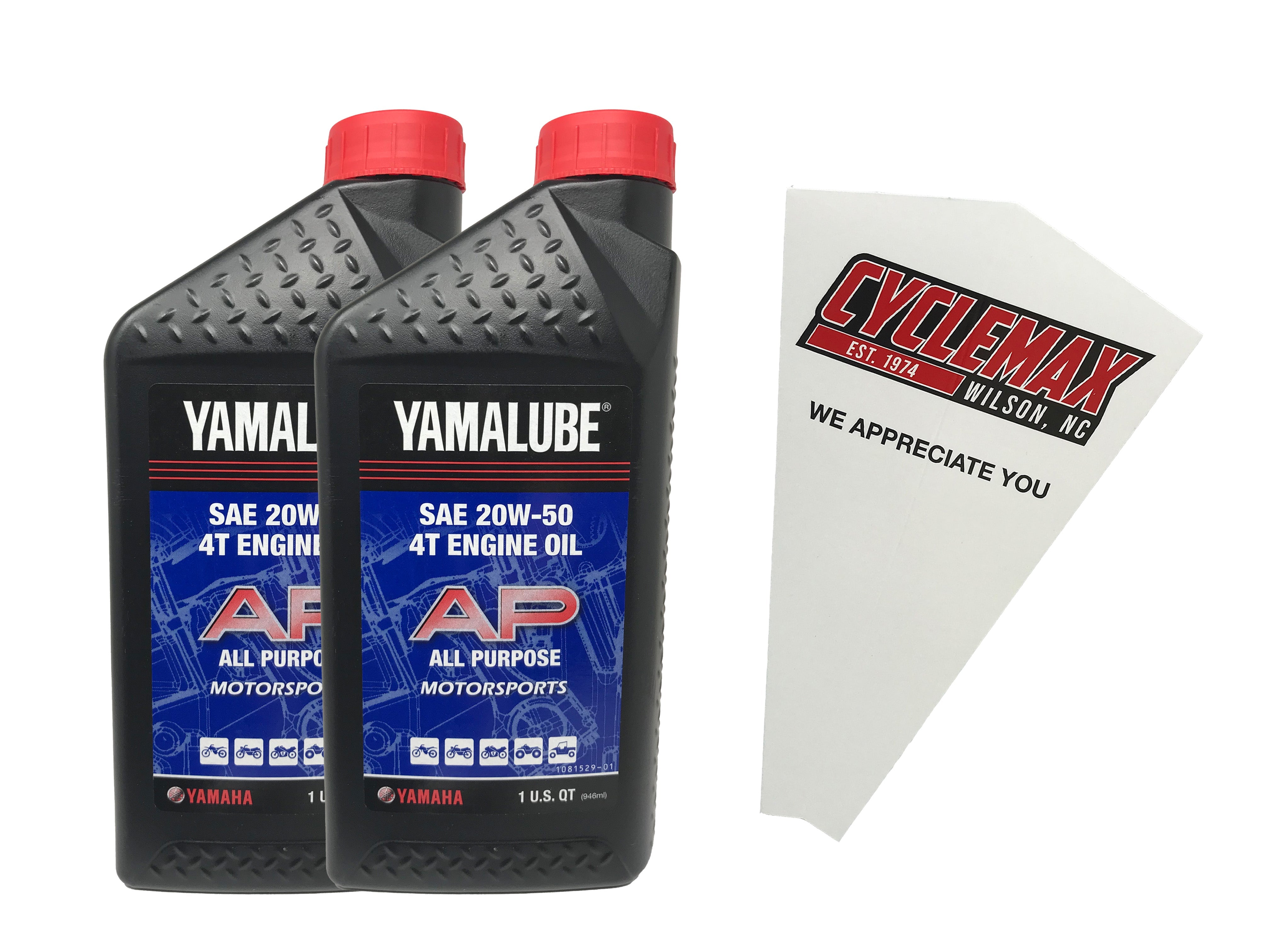 Cyclemax Two Pack for Yamaha Yamalube SAE 20W-50 4-Stroke Engine Oil LUB-20W50-AP-12 Contains Two Quarts and a Funnel