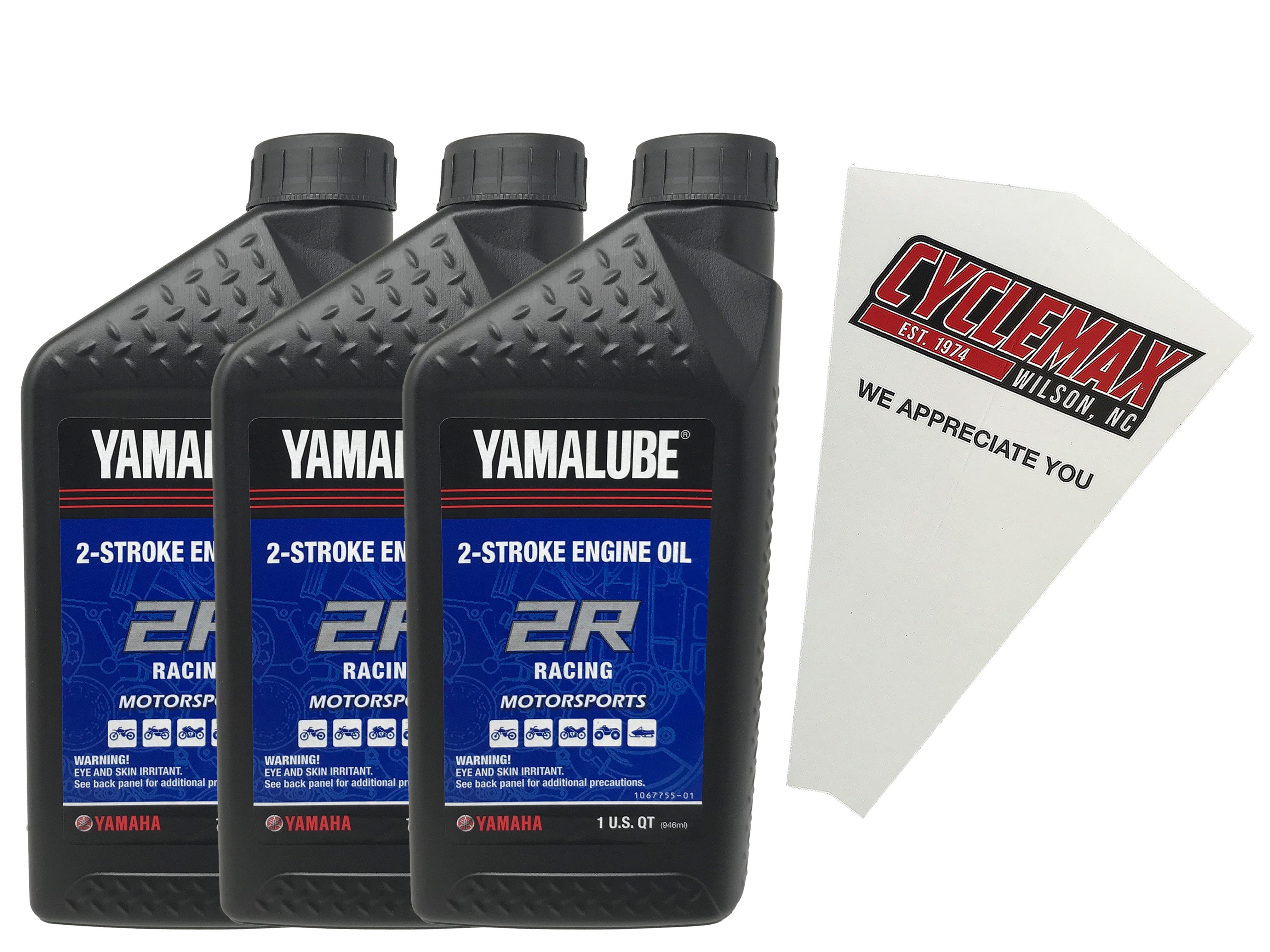 Cyclemax Three Pack for Yamaha Yamalube 2R 2-Stroke Racing Oil LUB-2STRK-R1-12 Contains Three Quarts and a Funnel