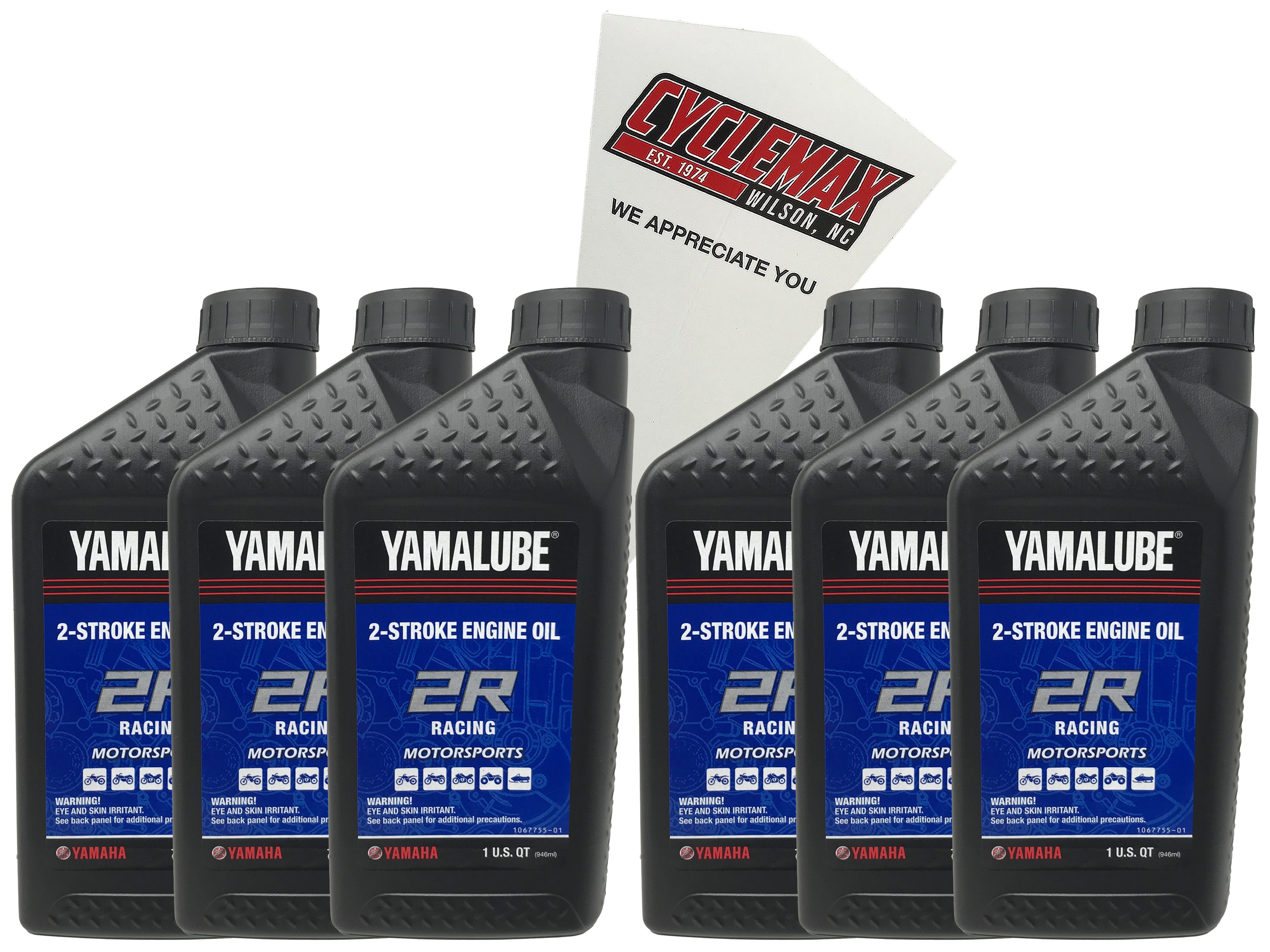 Cyclemax Six Pack for Yamaha Yamalube 2R 2-Stroke Racing Oil LUB-2STRK-R1-12 Contains Six Quarts and a Funnel