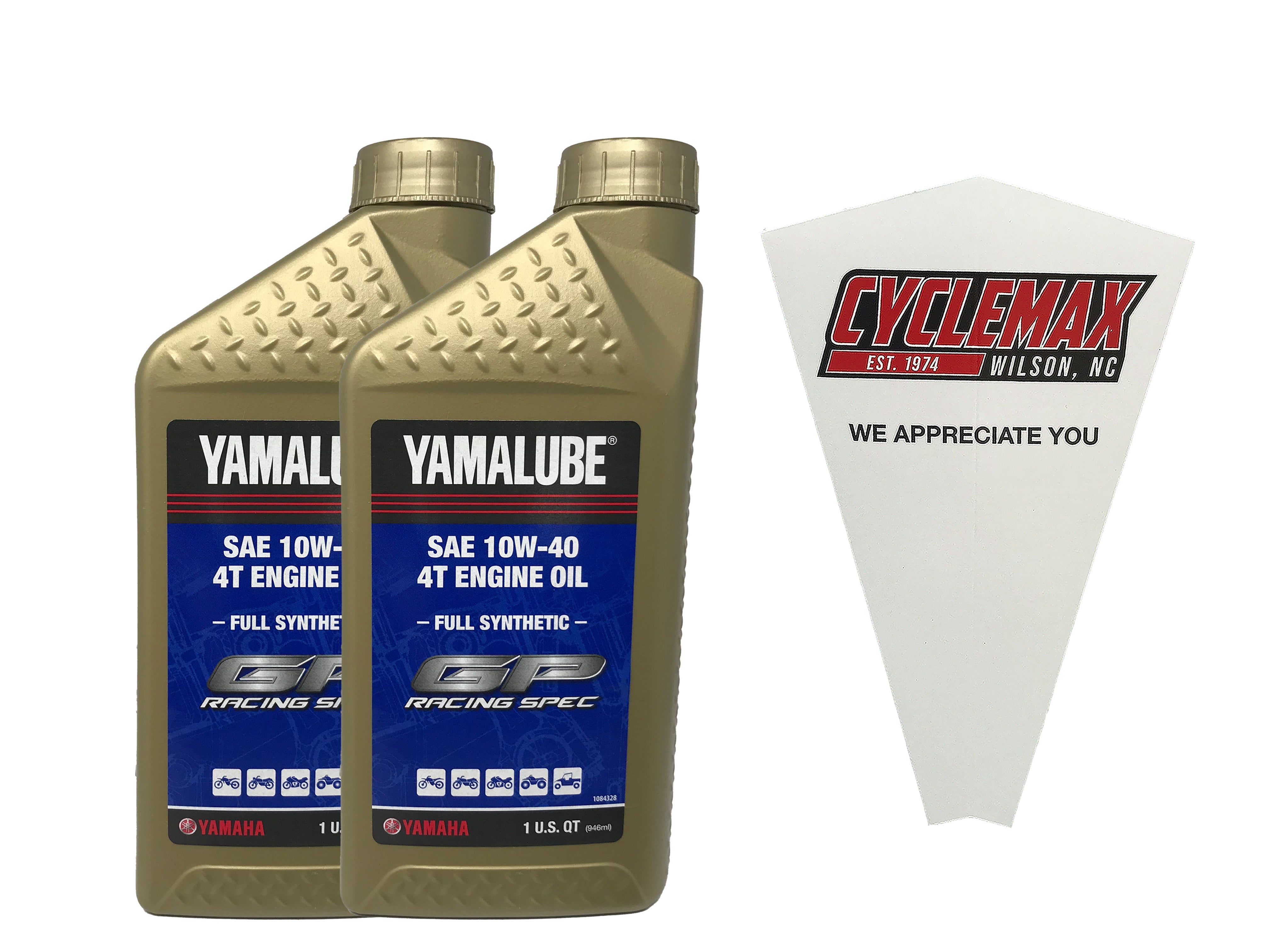 Cyclemax Two Pack for Yamaha Yamalube Full Synthetic 10W-40 4-Stroke Racing Engine Oil LUB-RS4GP-FS-12 Contains Two Quarts and a Funnel